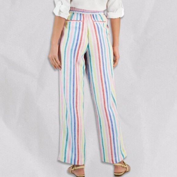 Charter Club Colorful Stripes Pocket Straight-Leg Linen Drawstring Pants M/L NWT - Picture 2 of 3